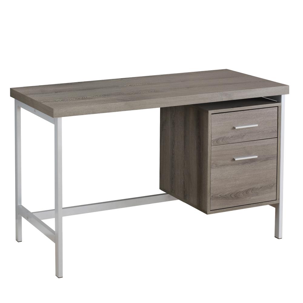 COMPUTER DESK - 48"L / DARK TAUPE / SILVER METAL WITH FILE DRAWER. The main picture.