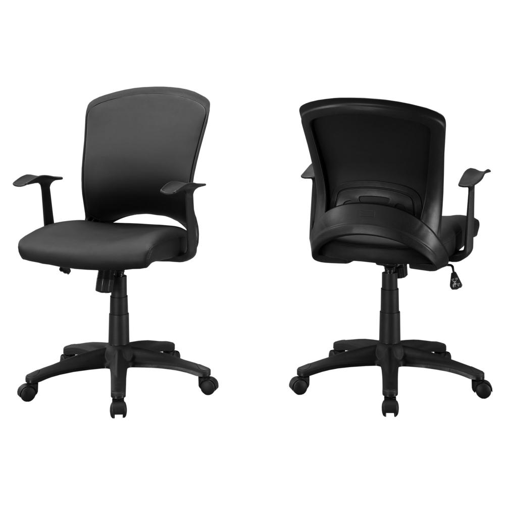 OFFICE CHAIR - BLACK LEATHER-LOOK / MID-BACK / MULTI POSITION. The main picture.