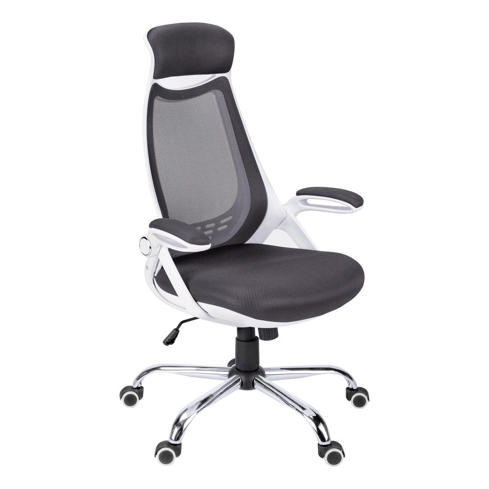 OFFICE CHAIR - WHITE / GREY MESH / CHROME HIGH-BACK EXEC. The main picture.