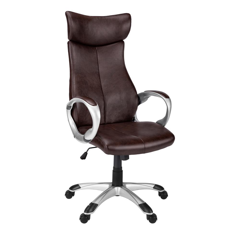 OFFICE CHAIR - BROWN LEATHER-LOOK / HIGH BACK EXECUTIVE. Picture 1