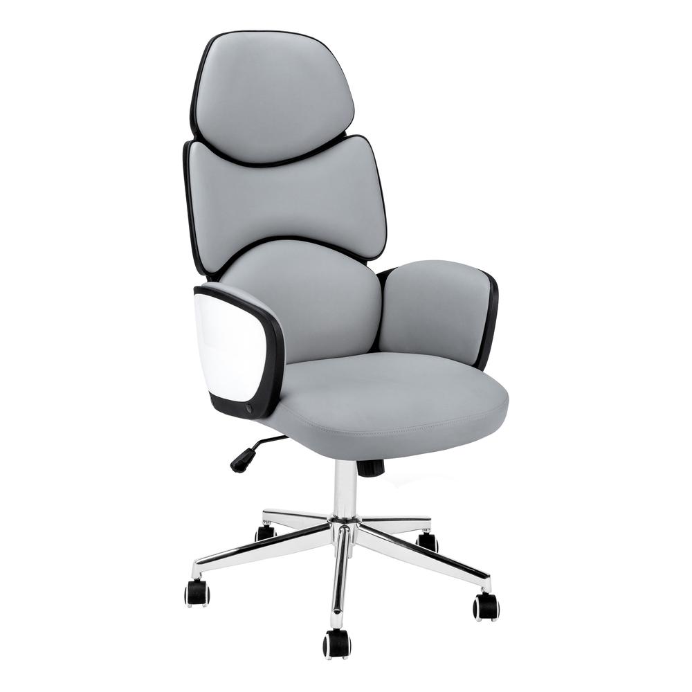 OFFICE CHAIR - GREY LEATHER-LOOK / HIGH BACK EXECUTIVE. The main picture.