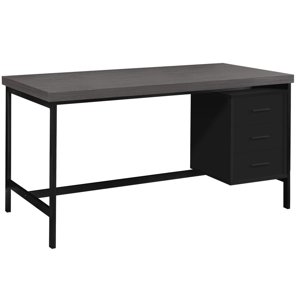 COMPUTER DESK - 60"L / BLACK / GREY TOP / BLACK METAL WITH 3 DRAWERS. The main picture.