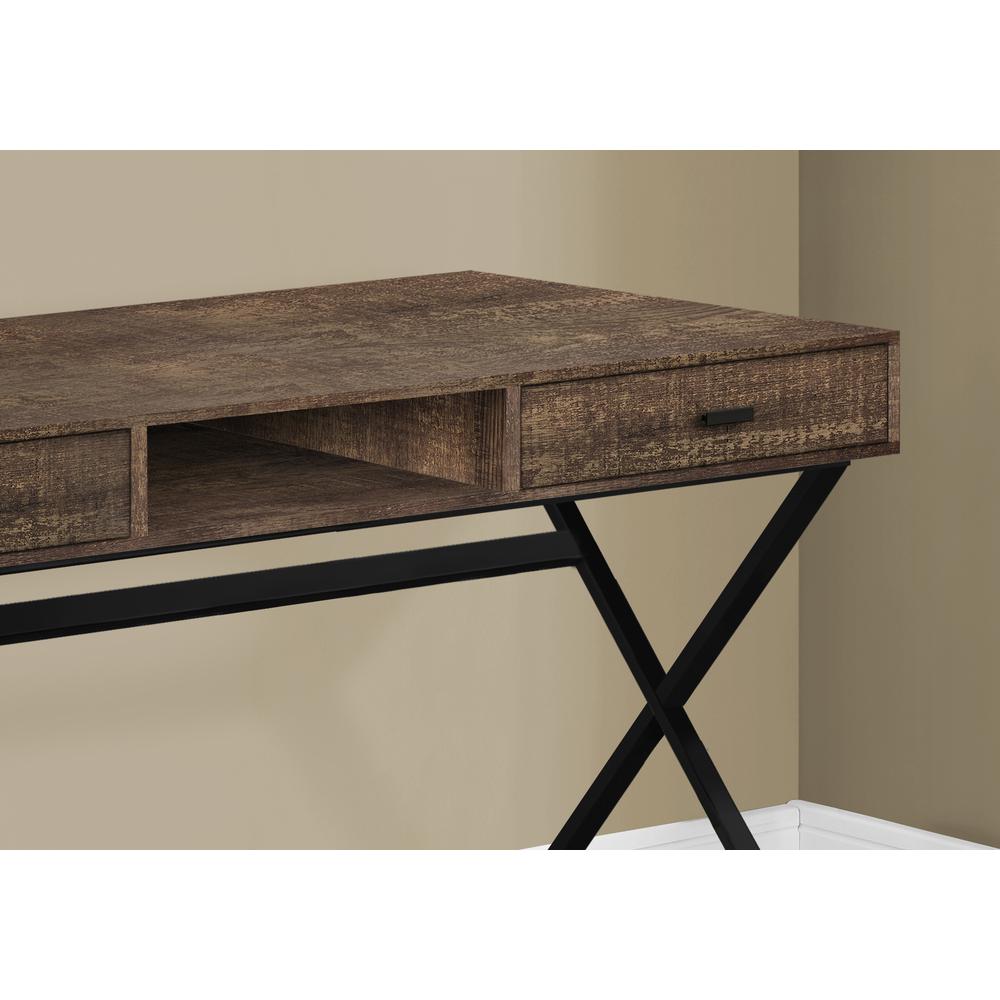 COMPUTER DESK - 48"L / CONTEMPORARY BROWN RECLAIMED WOOD LOOK / BLACK METAL. Picture 3