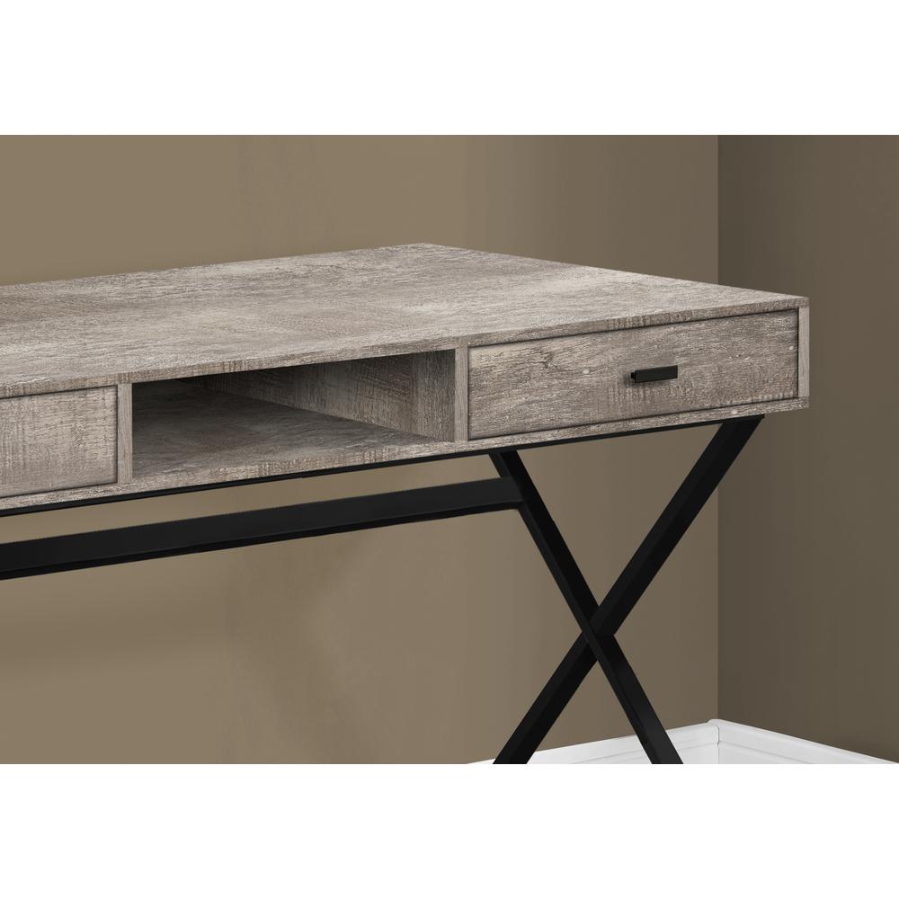 COMPUTER DESK - 48"L / CONTEMPORARY TAUPE RECLAIMED WOOD LOOK / BLACK METAL. Picture 3