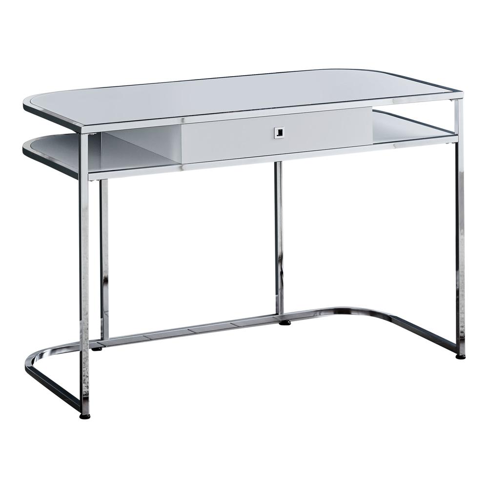 Computer Desk - 48"L, Glossy White, Chrome Metal. Picture 1