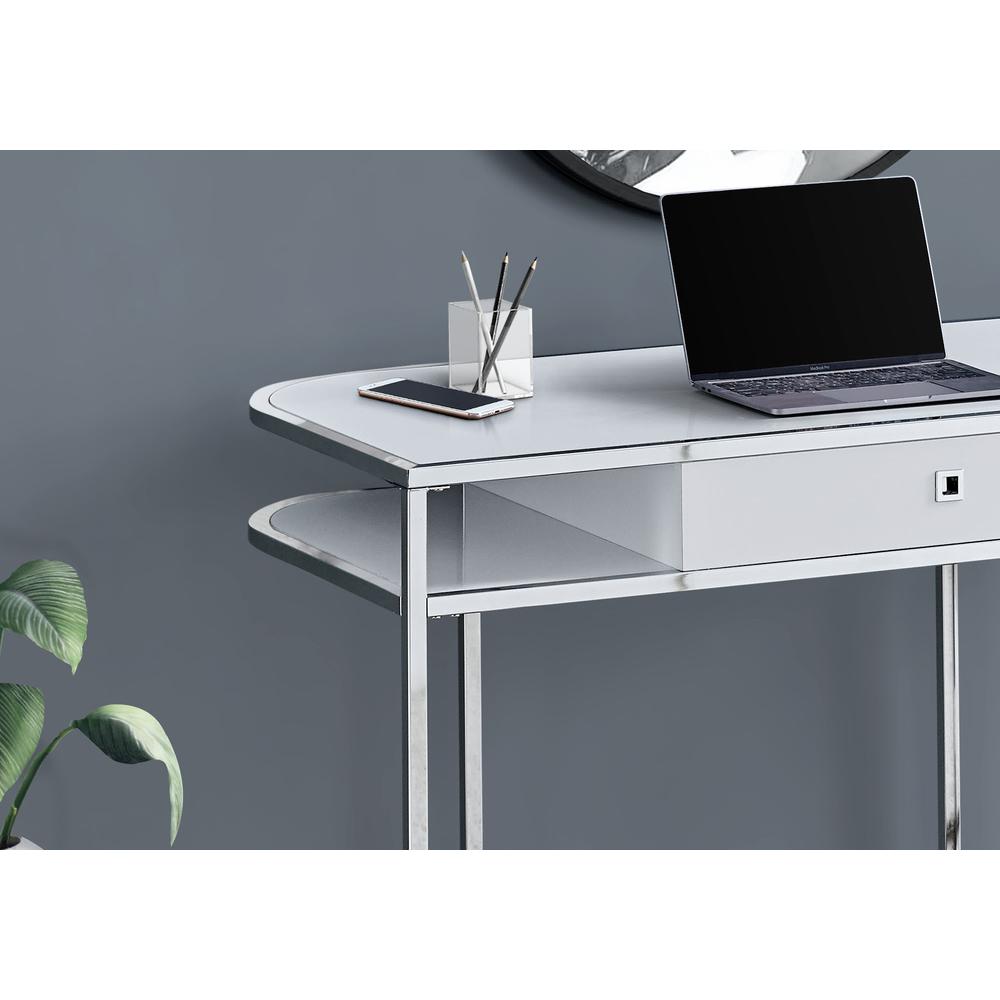 Computer Desk - 48"L, Glossy White, Chrome Metal. Picture 2