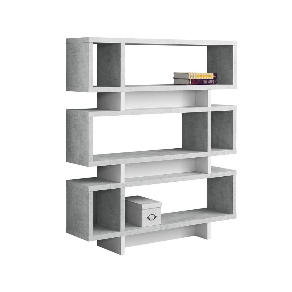 BOOKCASE - 55"H / WHITE / CEMENT-LOOK MODERN STYLE. The main picture.
