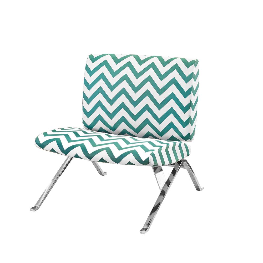 Accent Chair - Teal " Chevron " Fabric / Chrome Metal. The main picture.