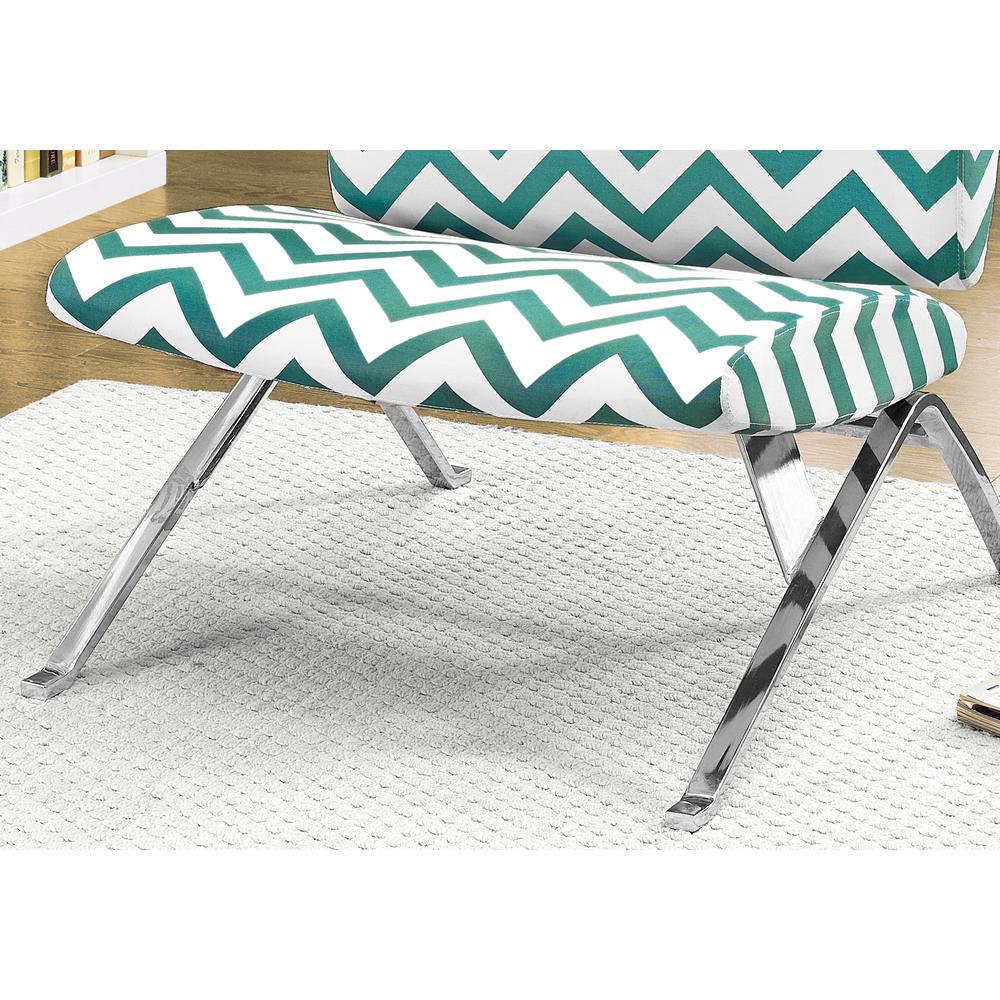 Accent Chair - Teal " Chevron " Fabric / Chrome Metal. Picture 3