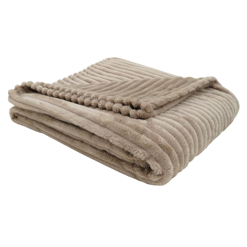 THROW - 60" X 50" / BEIGE ULTRA SOFT RIBBED STYLE. Picture 1