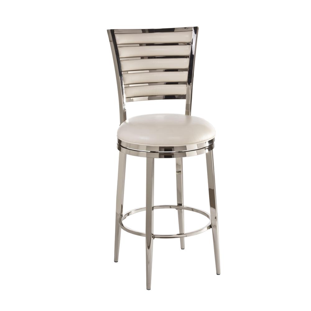 Rouen Metal Counter Height Swivel Stool, Shiny Nickel with Ivory PU. Picture 1