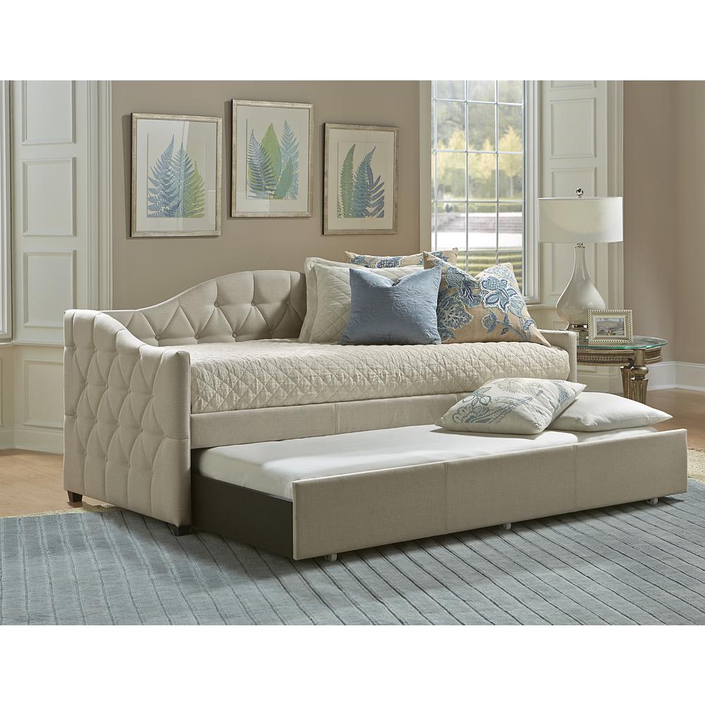 Jamie Upholstered Twin Daybed with Trundle, Cream. Picture 3