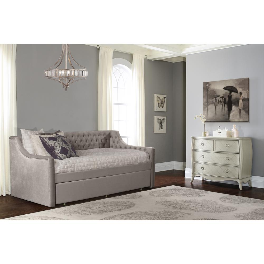 Upholstered Twin Daybed with Trundle, Silver Gray. Picture 2