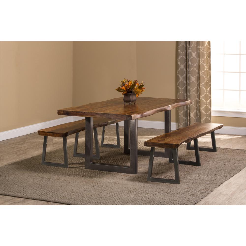 Emerson Wood 3  Piece Rectangle Dining Set with Two Benches, Natural Sheesham. Picture 2