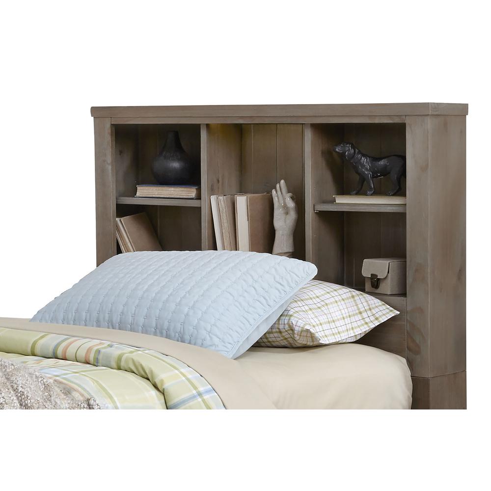 Cliffside Bookcase Headboard - Metal Headboard Frame Included - Full - Driftwood Finish. Picture 2