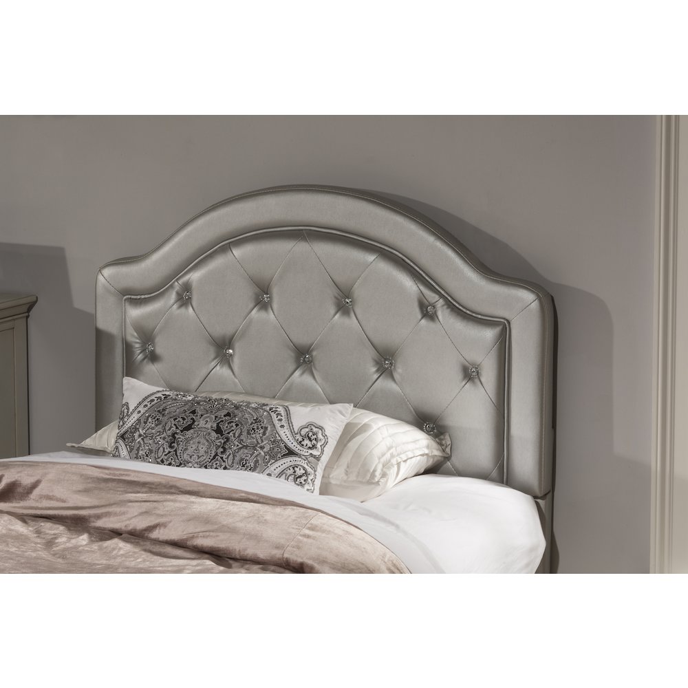 Karley Headboard - Full - Headboard Frame Included - Silver Faux Leather. Picture 1