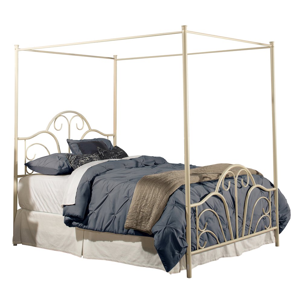 Dover Queen Canopy Bed Set with Bed Frame Included, Cream Finish. Picture 1
