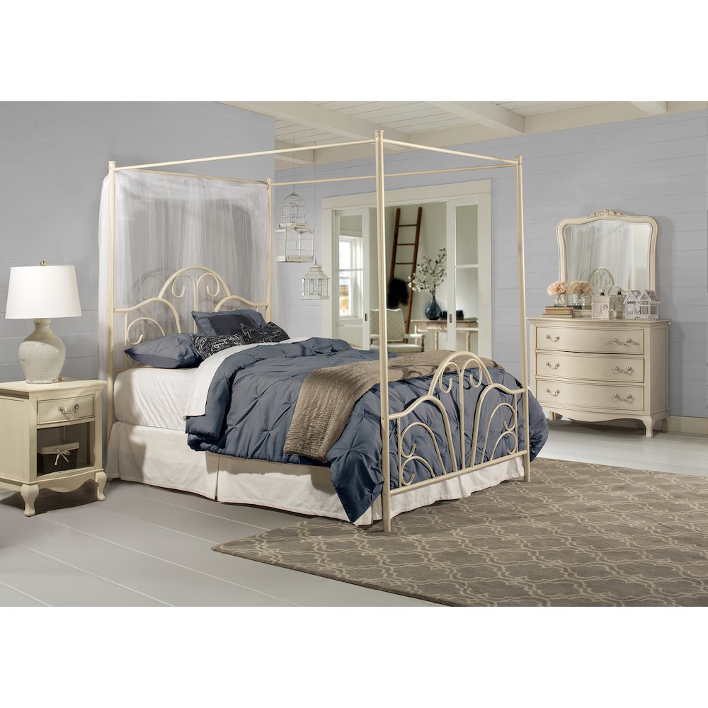 Dover Queen Canopy Bed Set with Bed Frame Included, Cream Finish. Picture 2