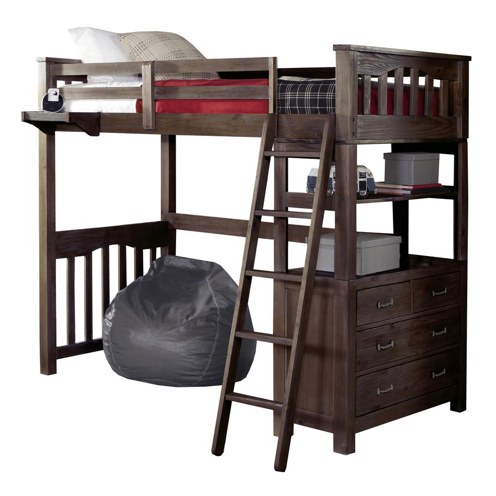 Highlands Twin Loft Bed W/ Hanging Nightstand Espresso. Picture 2