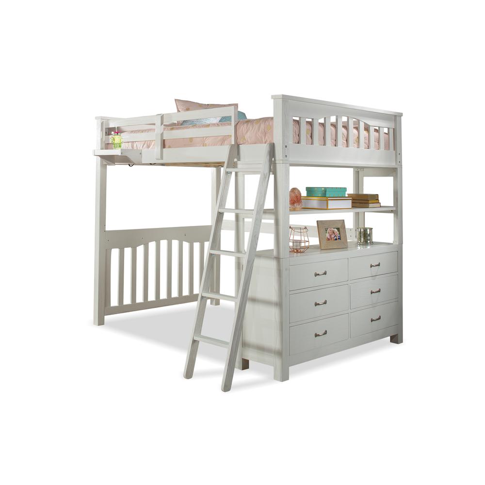 Highlands Wood Full Loft Bed with Hanging Nightstand, White. Picture 2