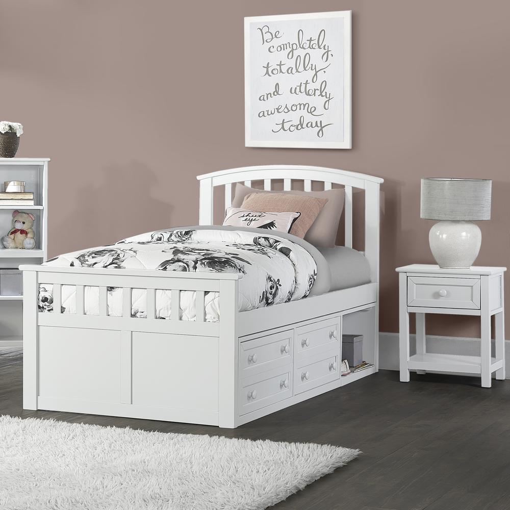 Charlie Wood Twin Captain's Bed with 2 Storage Units, White. Picture 1