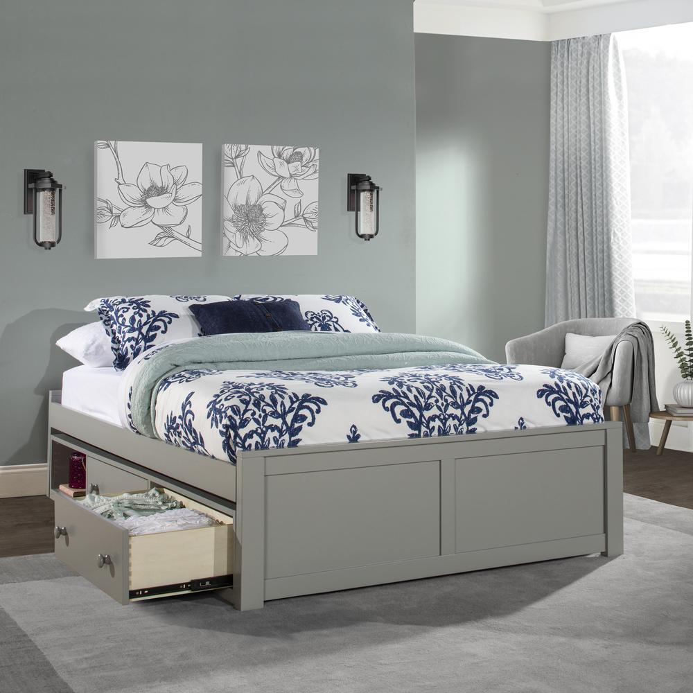 Wood Full Platform Bed with Storage, Gray. Picture 1