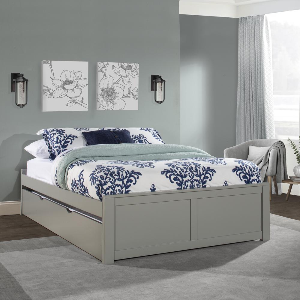 Wood Full Platform Bed with Storage, Gray. Picture 2