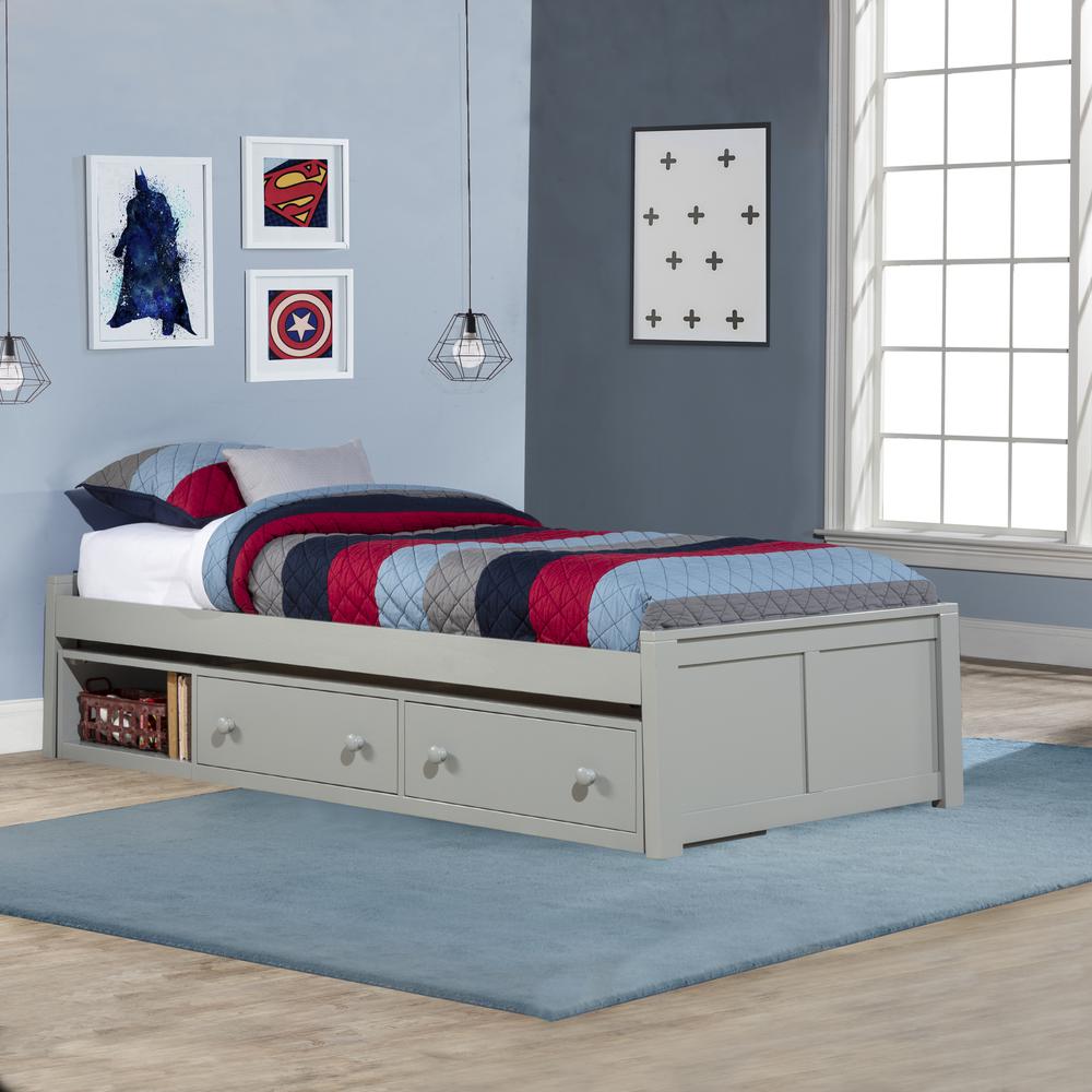 Wood Twin Platform Bed with Storage, Gray. Picture 1