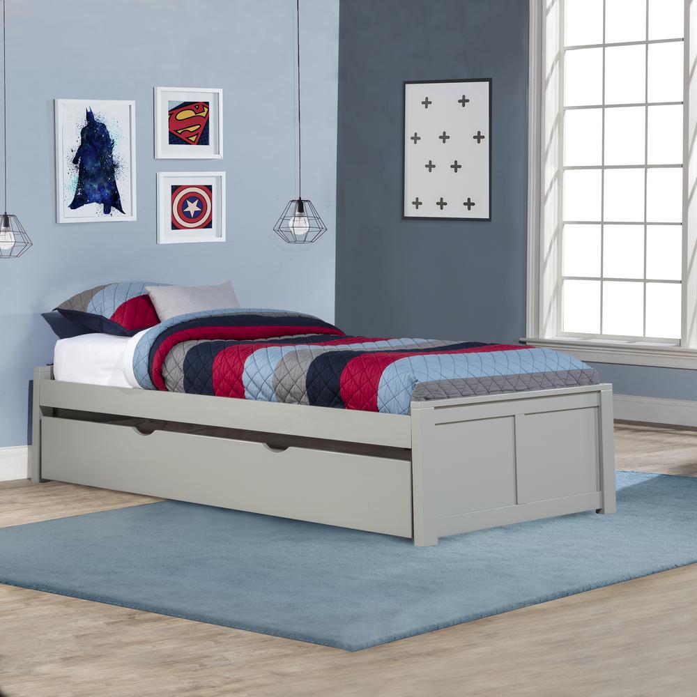 Wood Twin Platform Bed with Trundle, Gray. Picture 1