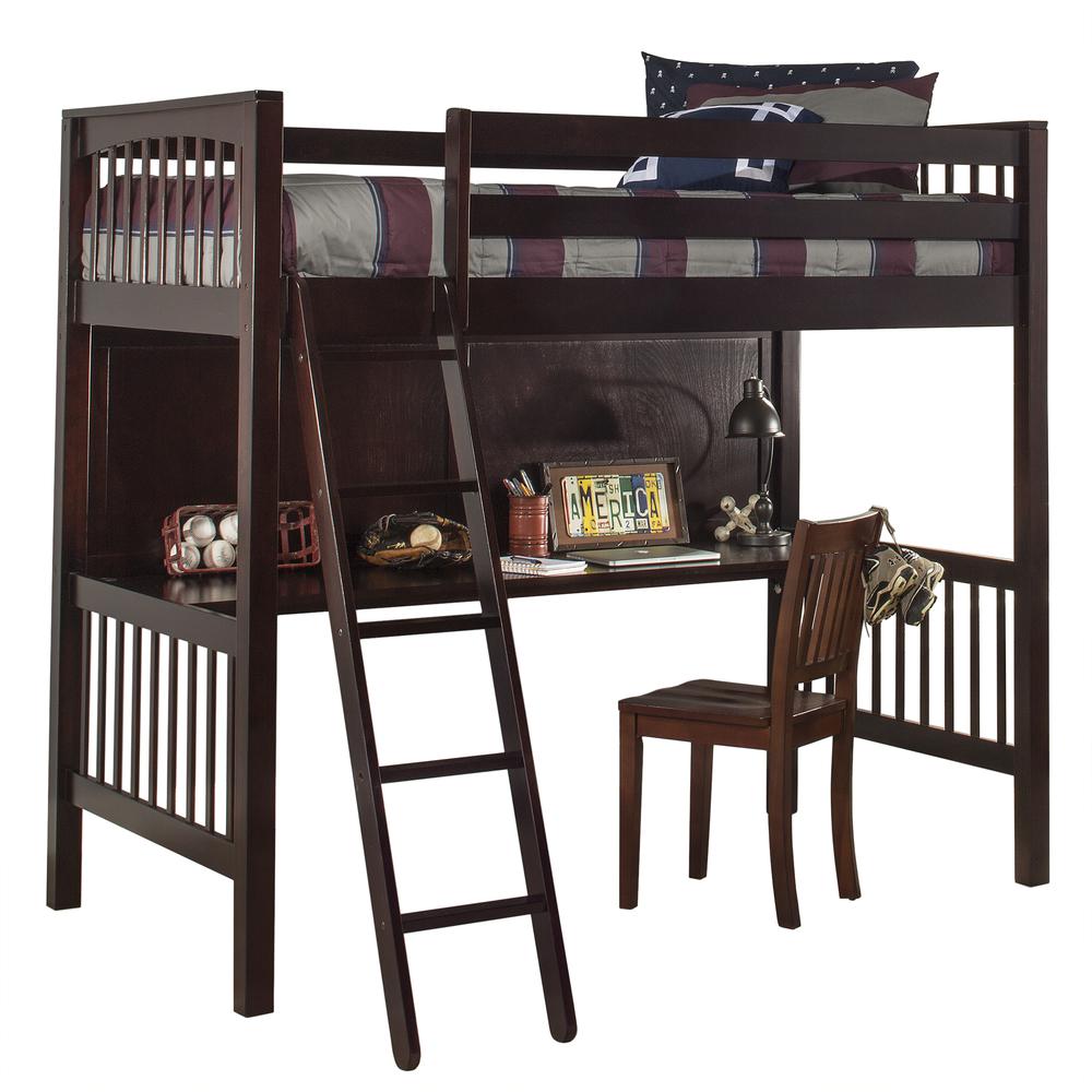 Pulse Loft Bed with Chair - Twin - Chocolate Finish. Picture 1