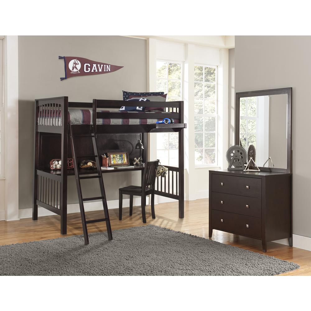 Pulse Loft Bed with Chair and Hanging Nightstand - Twin - Chocolate Finish. Picture 2