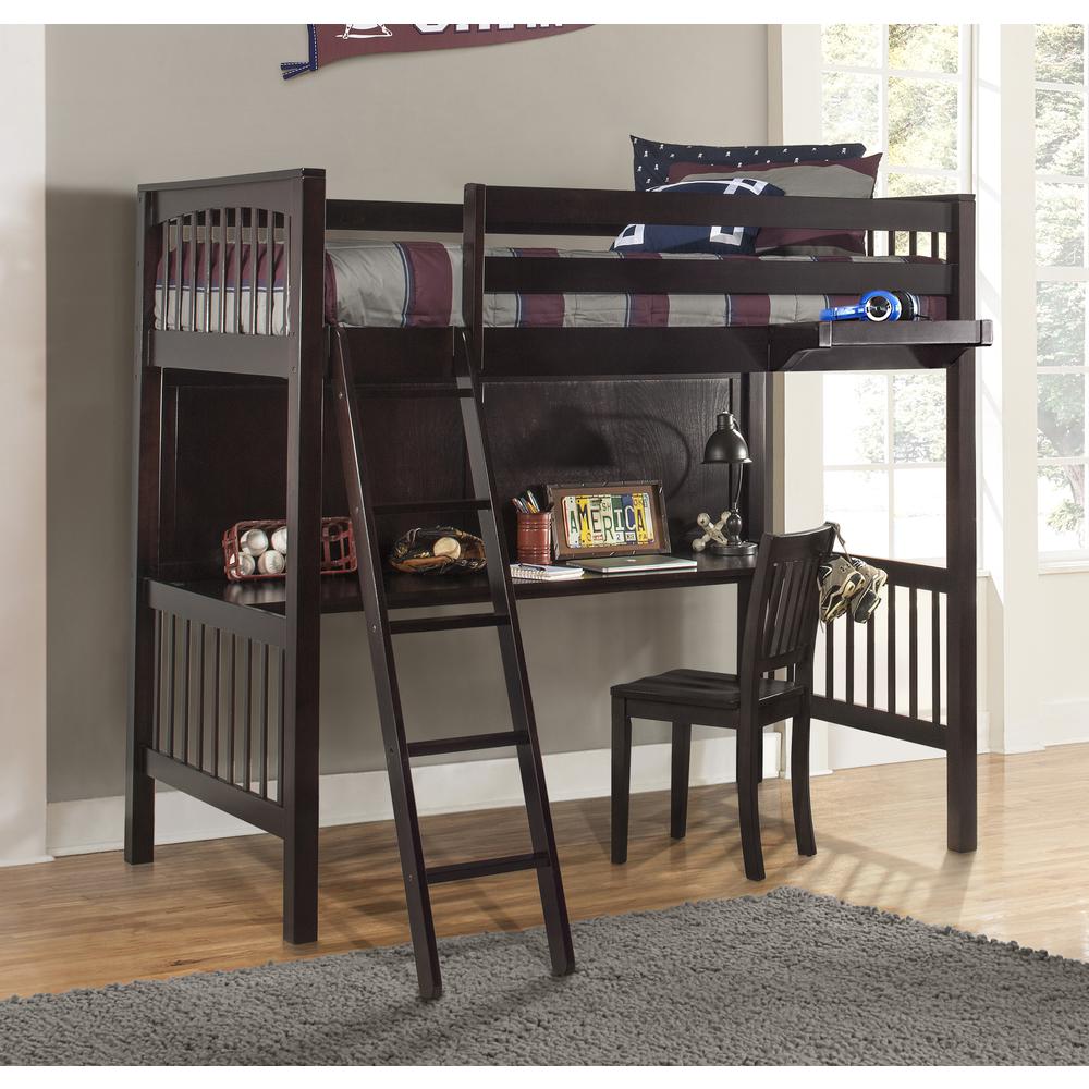 Pulse Loft Bed with Hanging Nightstand - Twin - Chocolate Finish. Picture 2
