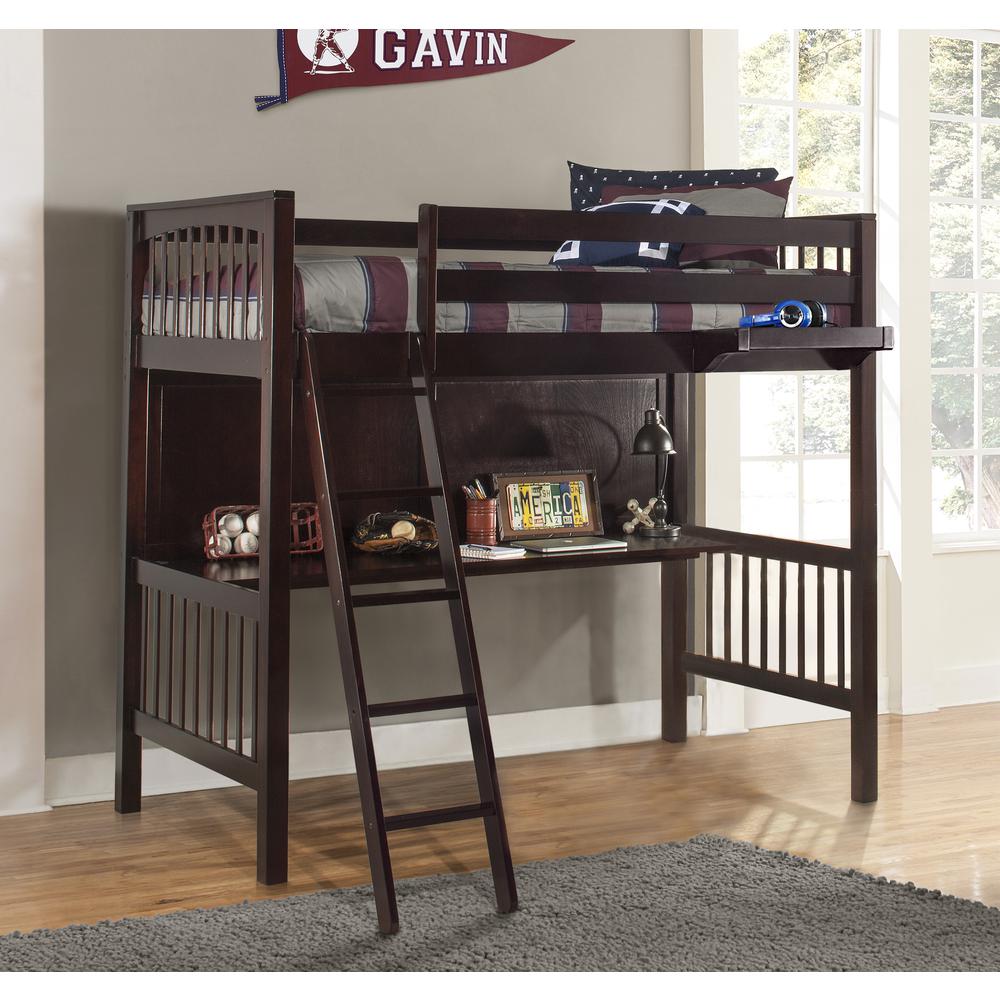 Pulse Loft Bed with Hanging Nightstand - Twin - Chocolate Finish. Picture 1