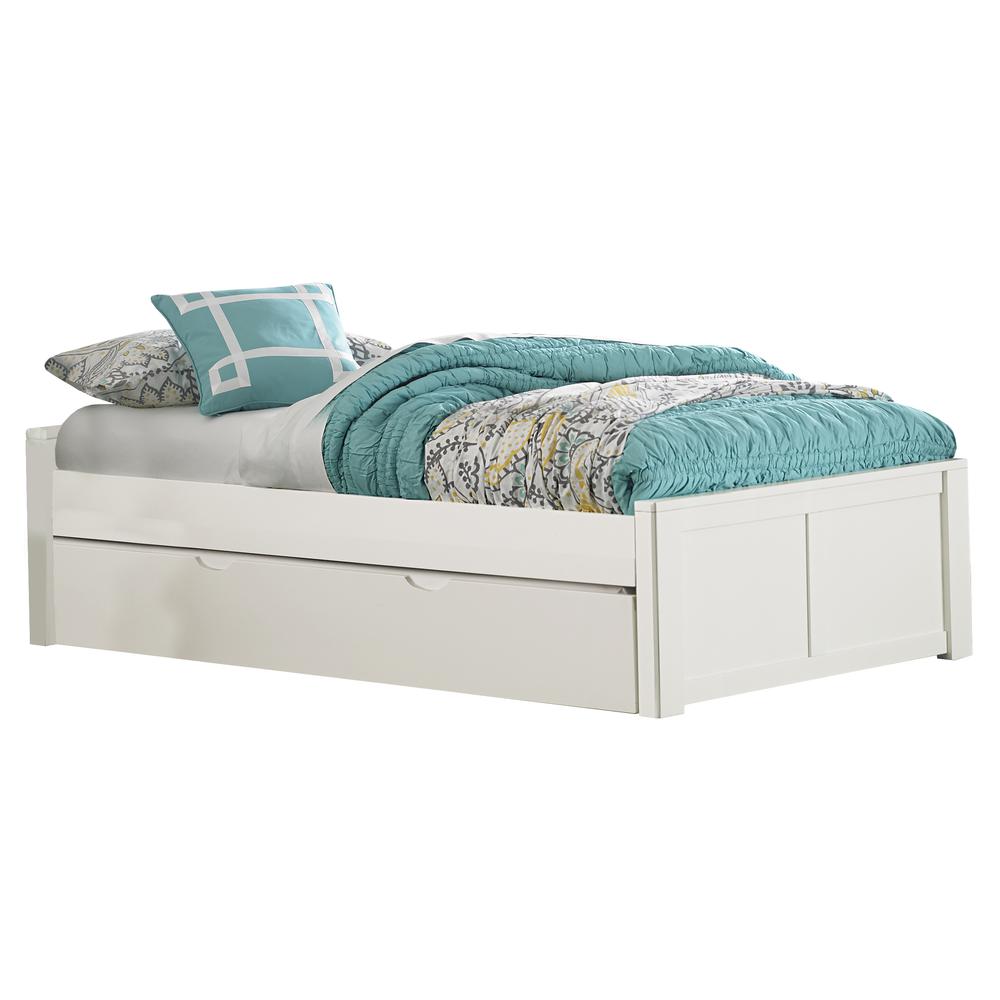Wood Twin Platform Bed with Trundle, White. Picture 1
