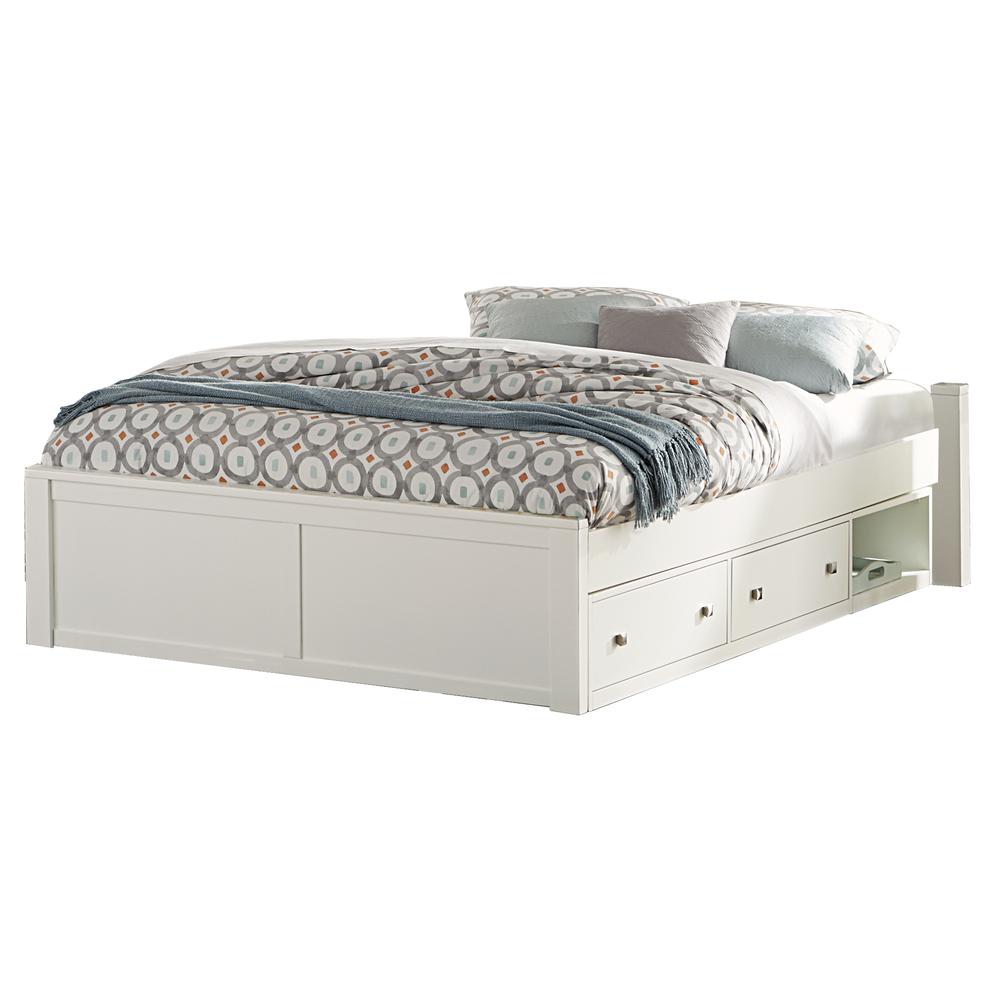 Wood Full Platform Bed with Storage, White. Picture 1