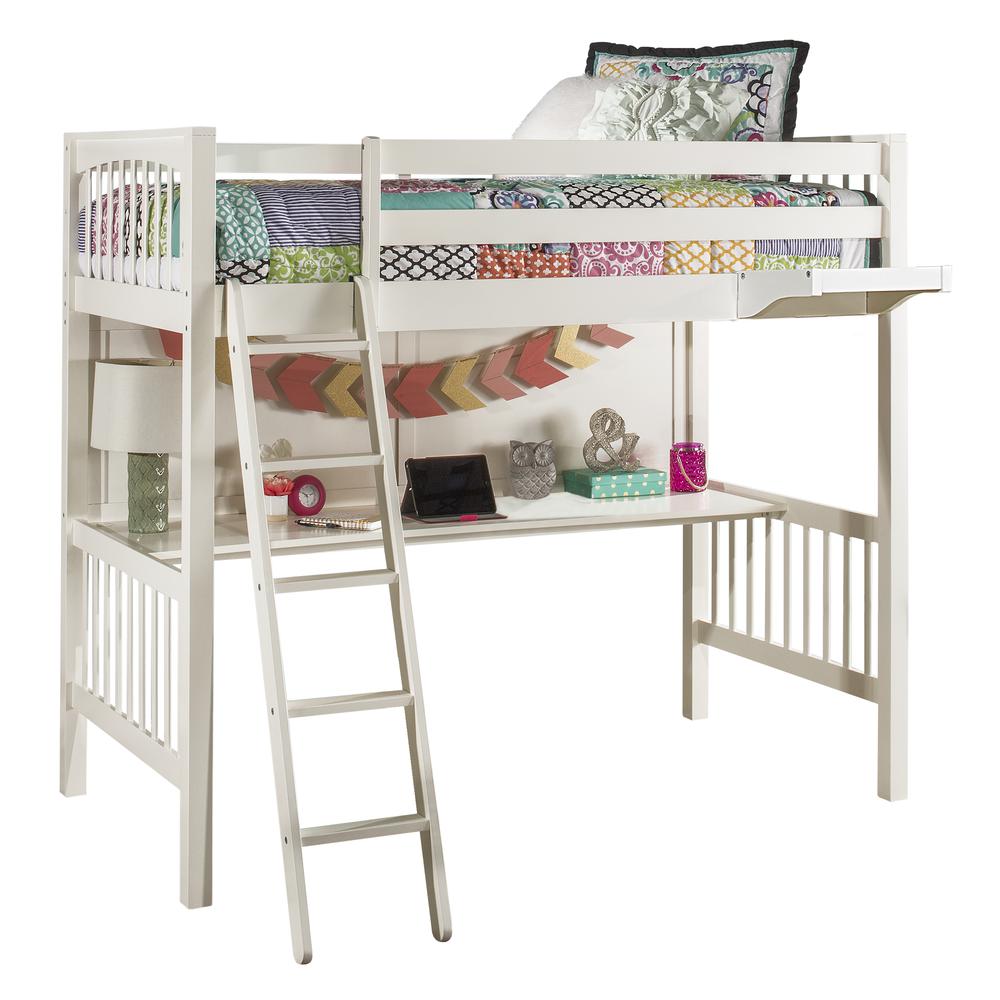 Pulse Loft Bed with Hanging Nightstand - Twin - White Finish. Picture 3