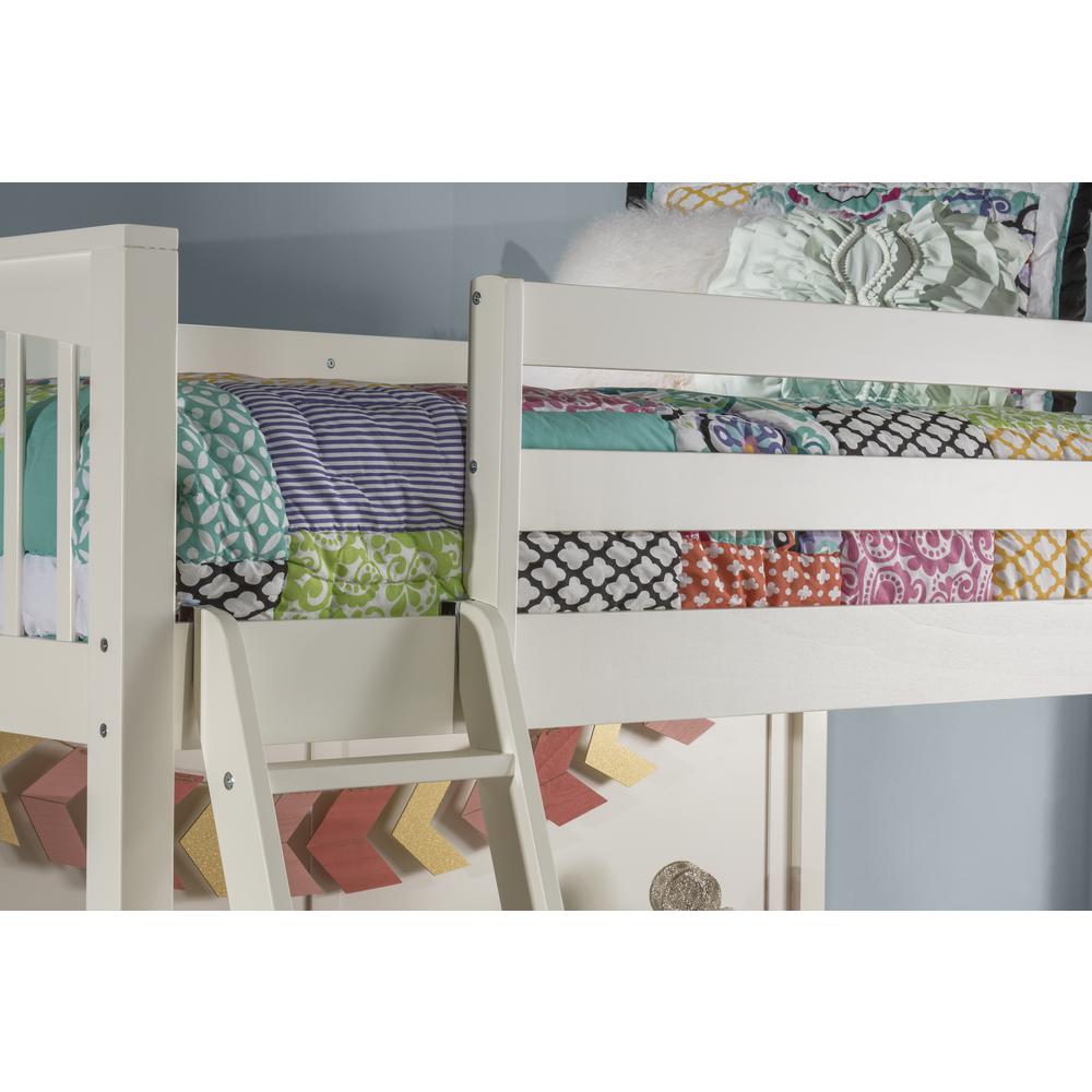 Pulse Loft Bed with Hanging Nightstand - Twin - White Finish. Picture 11
