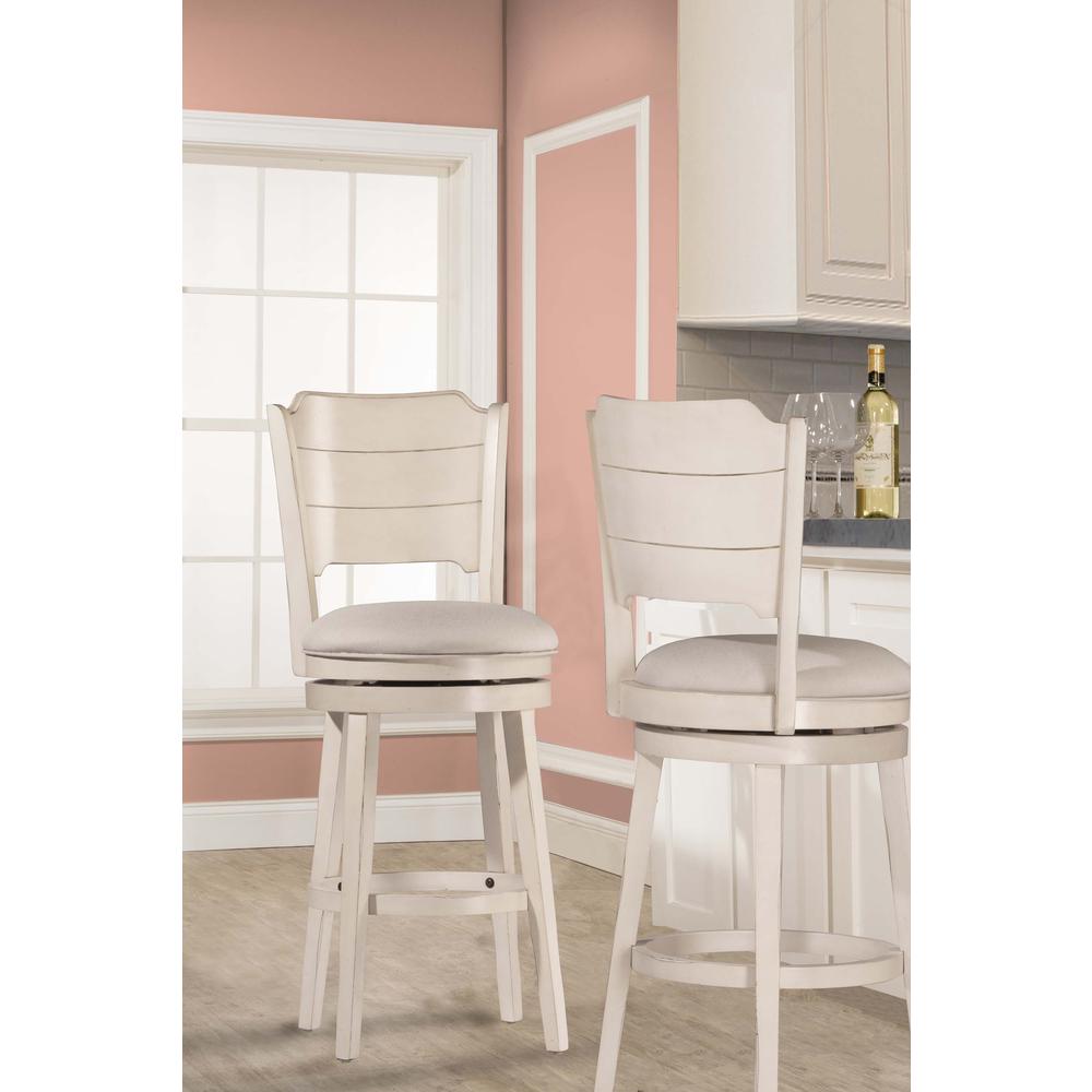 Clarion Swivel Bar Height Stool - Sea White Wood Finish. Picture 12
