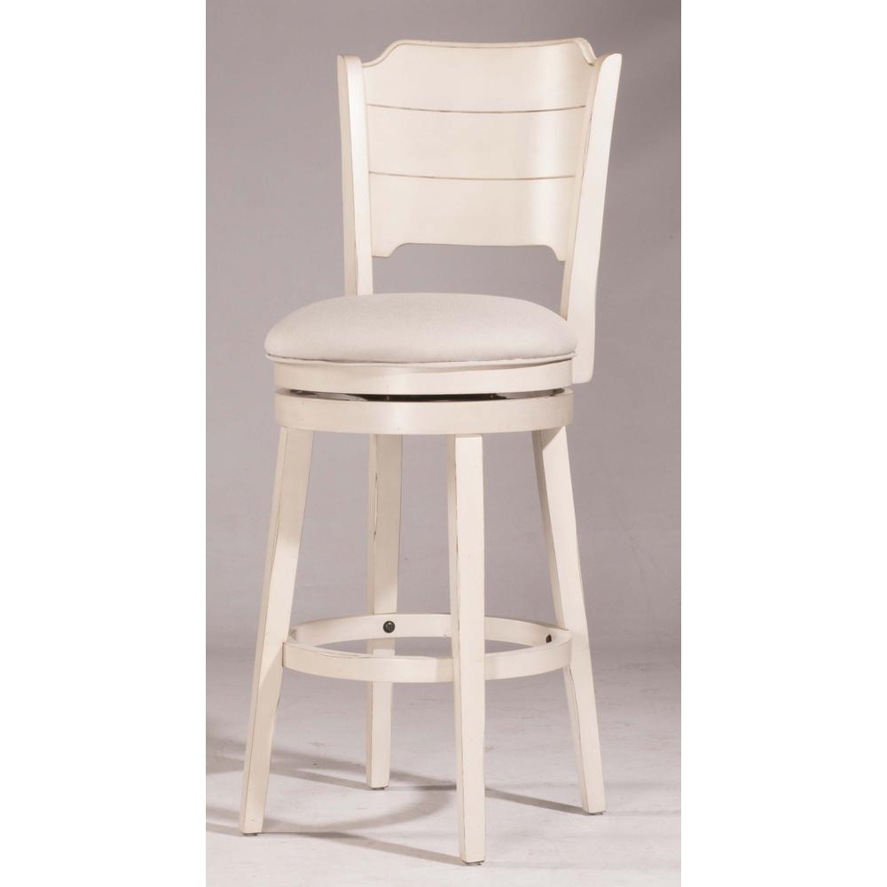 Clarion Swivel Bar Height Stool - Sea White Wood Finish. Picture 15