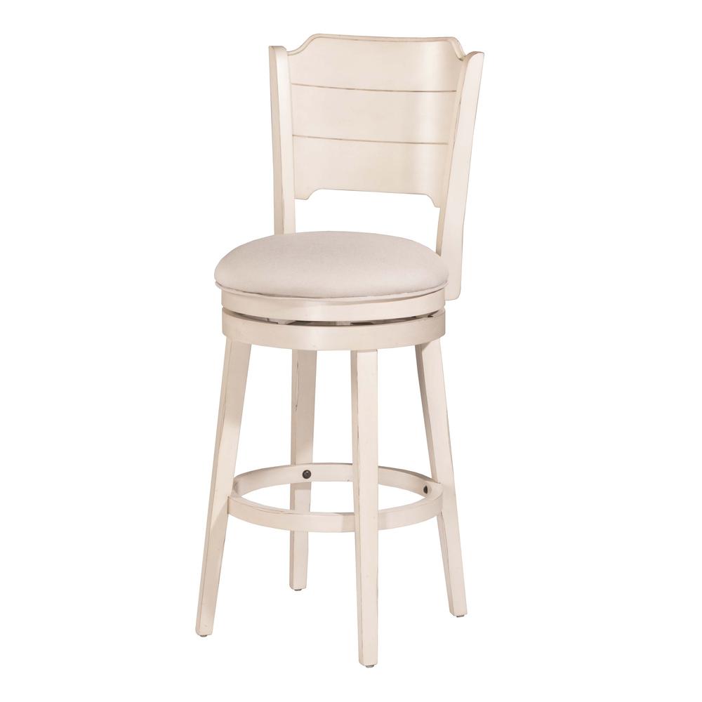 Clarion Swivel Bar Height Stool - Sea White Wood Finish. Picture 16