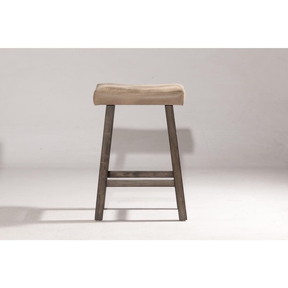 Saddle Non-Swivel Backless Counter Height Stool - Rustic Gray Wood Finish. Picture 10
