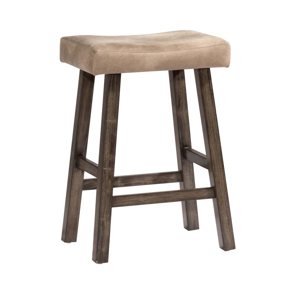 Saddle Non-Swivel Backless Counter Height Stool - Rustic Gray Wood Finish. Picture 11