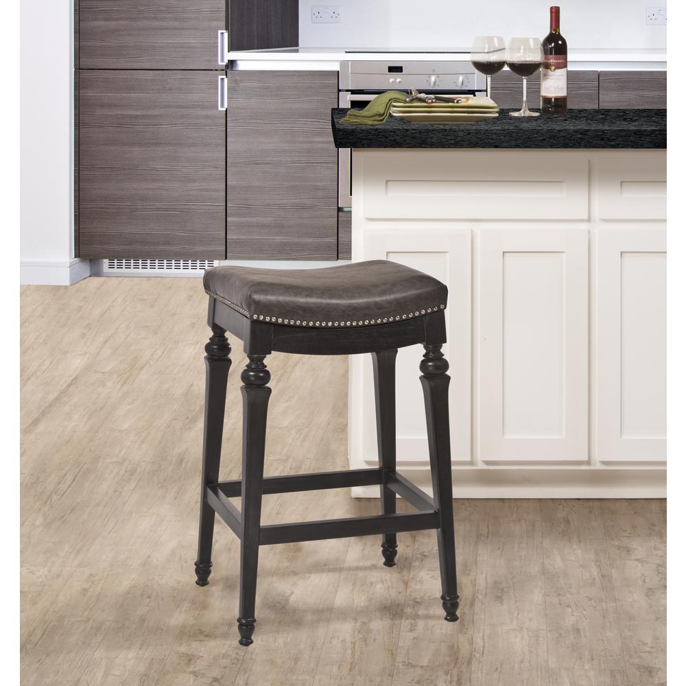 Vetrina Wood Backless Counter Height Stool, Black with Gold Rub. Picture 2