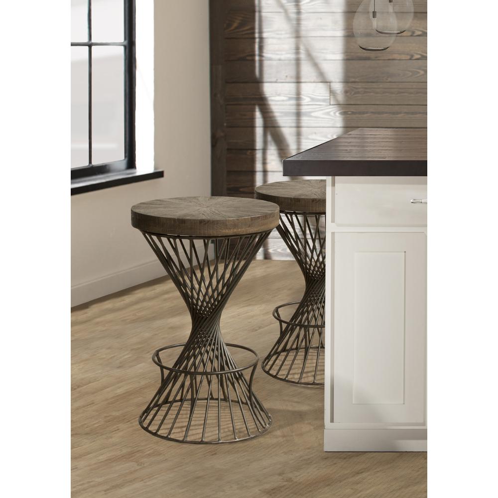Kanister Metal Backless Counter Height Stool, Dark Pewter. Picture 4