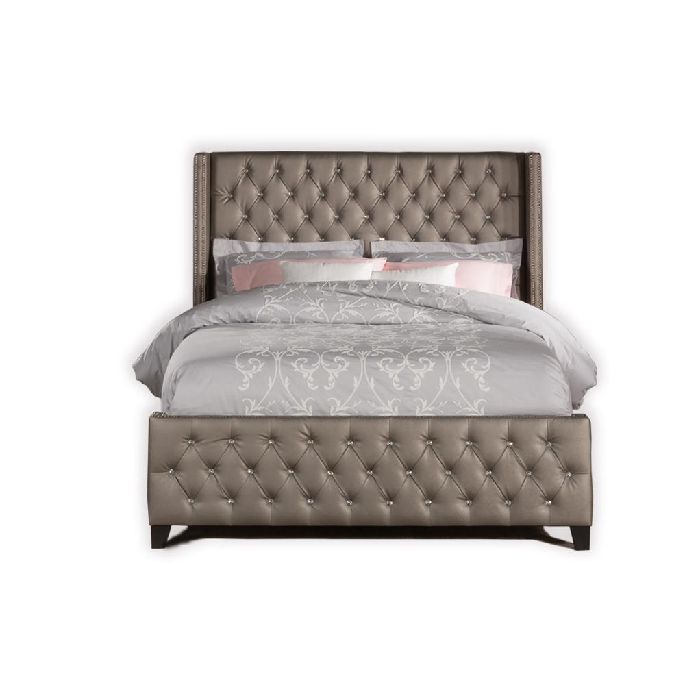 King Upholstered Bed, Textured Pewter. Picture 1