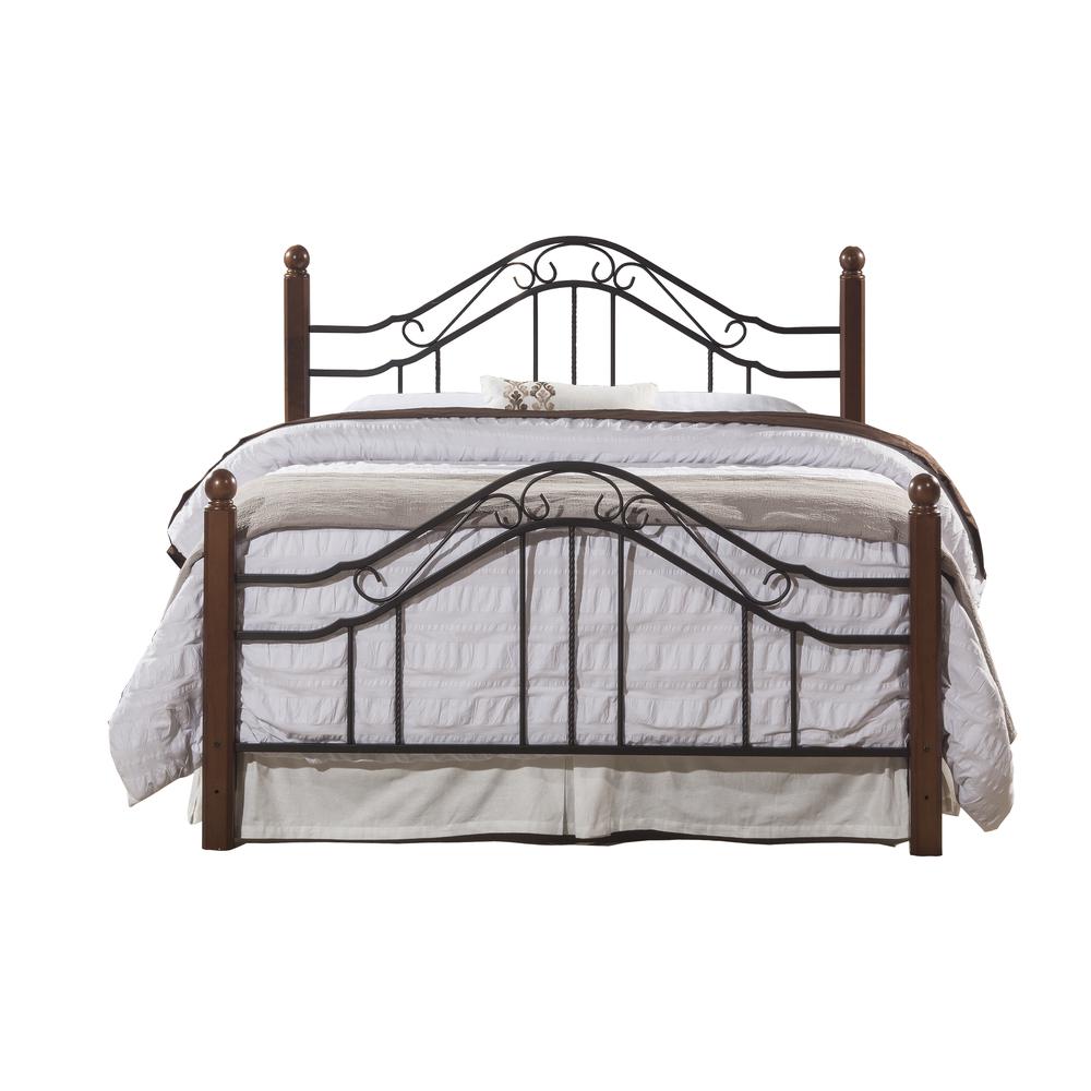 Madison Queen Metal Bed and Cherry Wood Posts, Textured Black. Picture 1