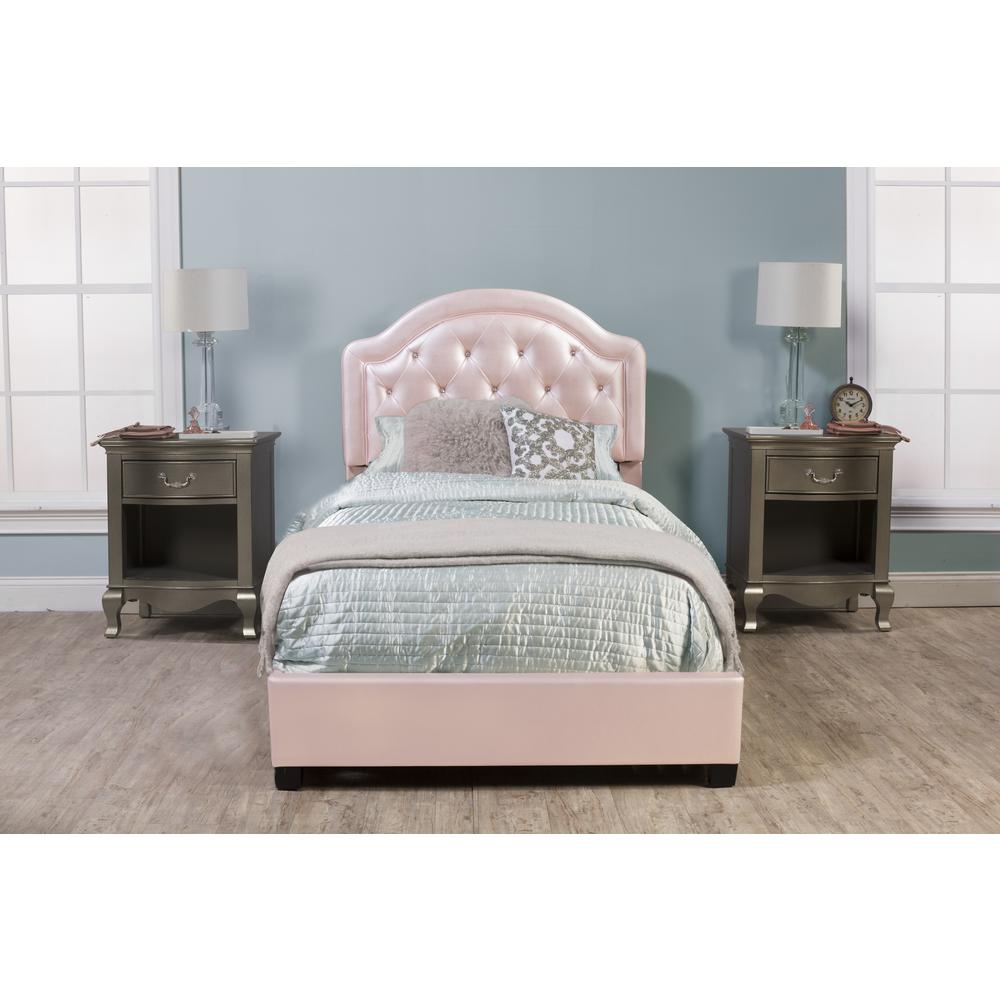 Karley Full Upholstered Bed, Pink Faux Leather. Picture 2