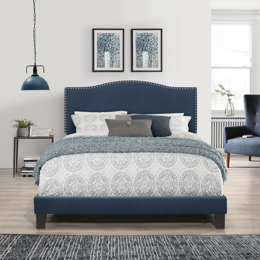 Kiley Queen Upholstered Bed, Blue Velvet. Picture 3