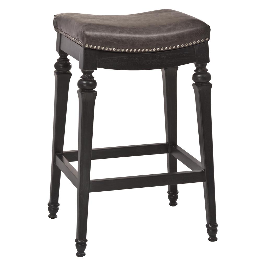 Vetrina Wood Backless Counter Height Stool, Black with Gold Rub. Picture 1