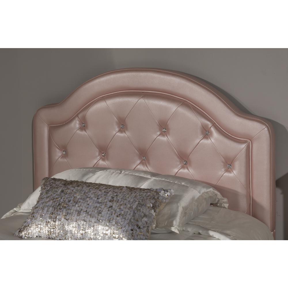 Karley Twin Upholstered Headboard with Frame, Pink Faux Leather. Picture 2